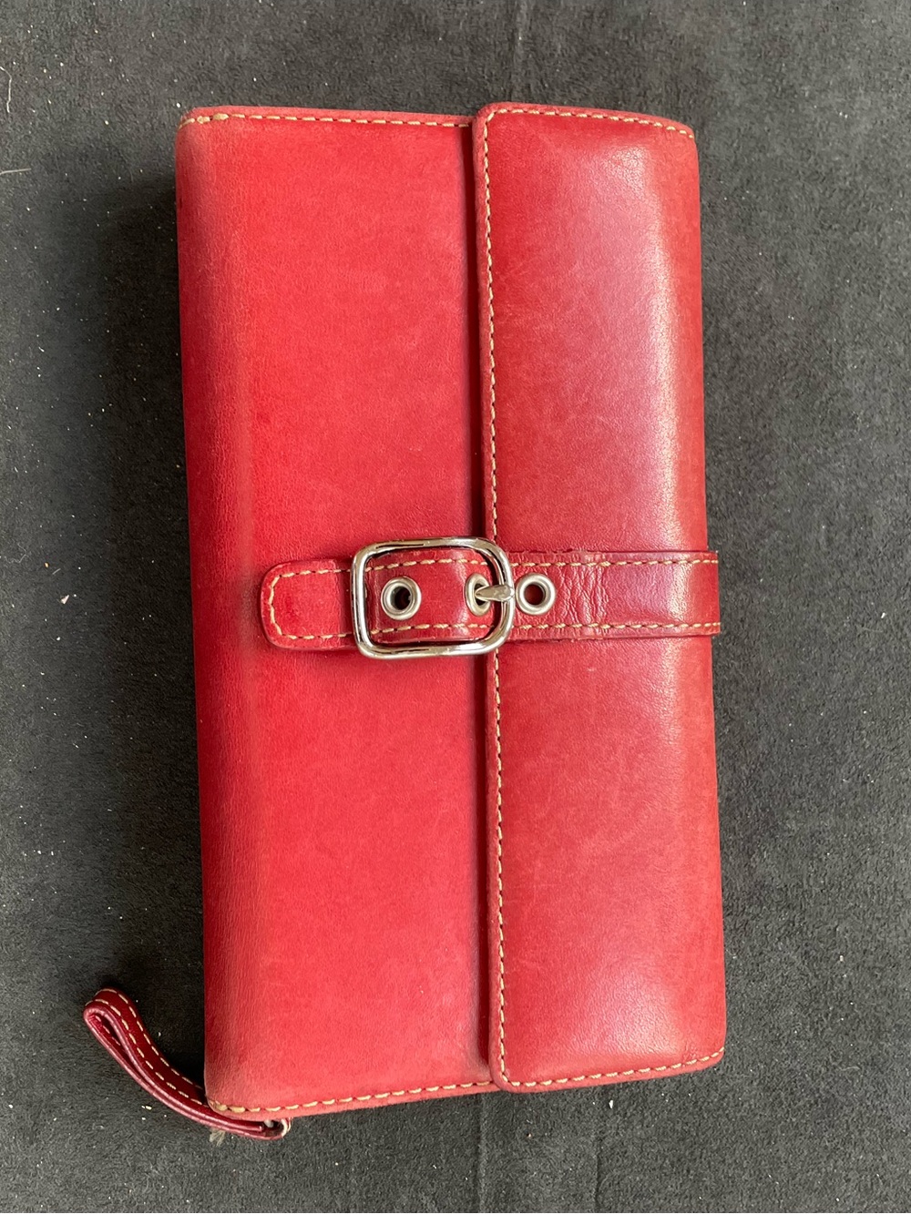 Coach Vintage Red Leather Women's Wallet with Buckle Closure